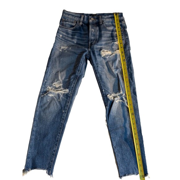 MOUSSY Size 26  Japan Denim ADEL Heavily Distressed Tapered Cotton Buttonfly - Picture 7 of 7